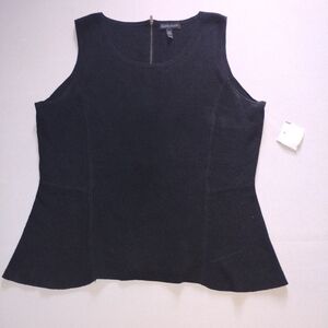 New Eileen Fisher Top size  M Black Silk Cotton Knit Back Zip MSRP $198